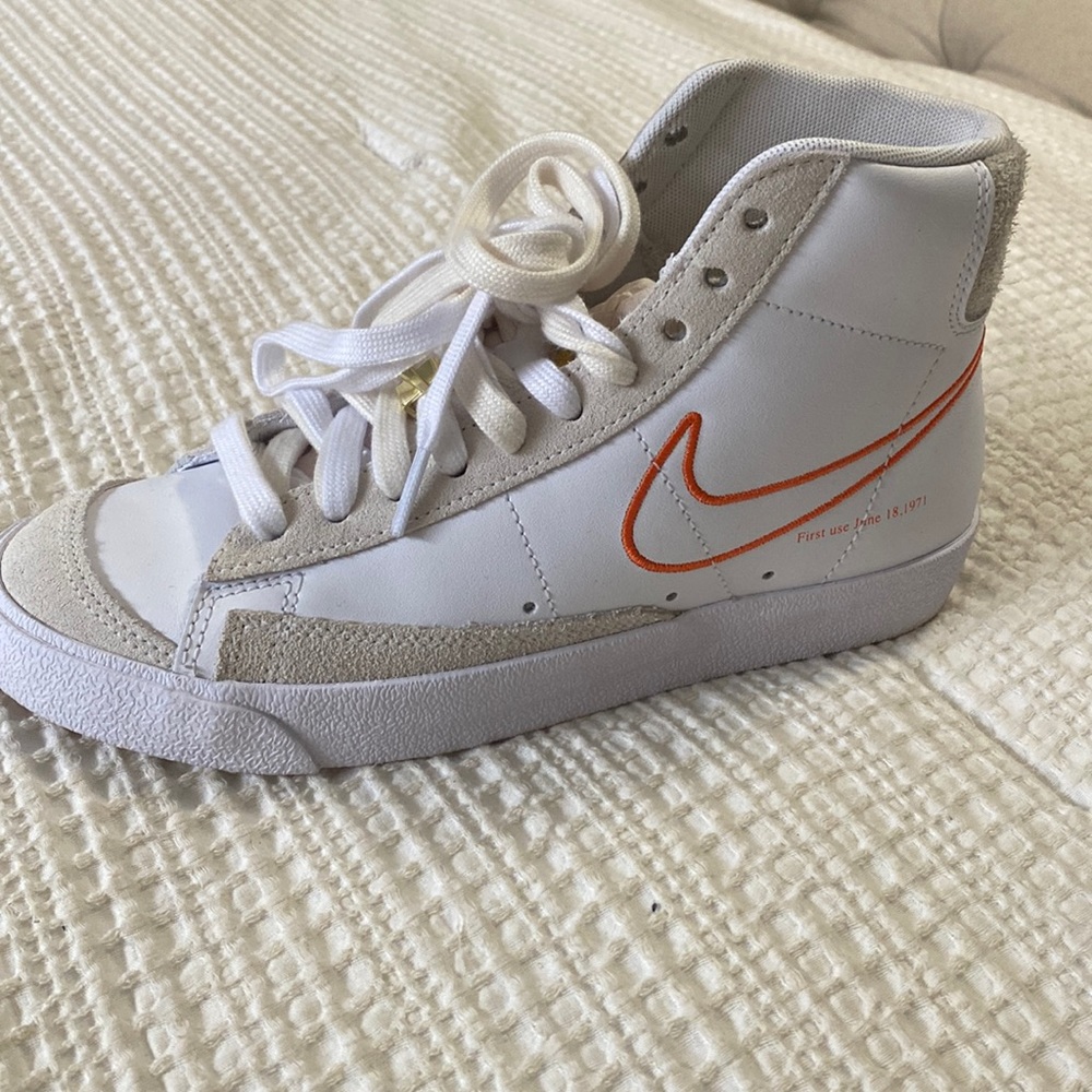 White and Orange Nike blazer shoe